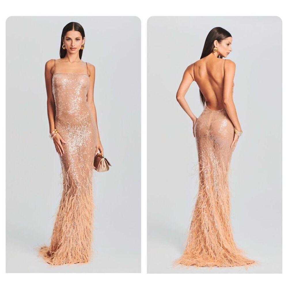 Retrofete Nude Sequin Maxi Dress LINED